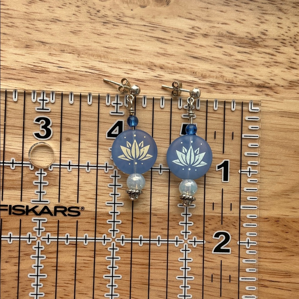 Blue Lotus Flower Dangle Earrings - Picture 3 of 3